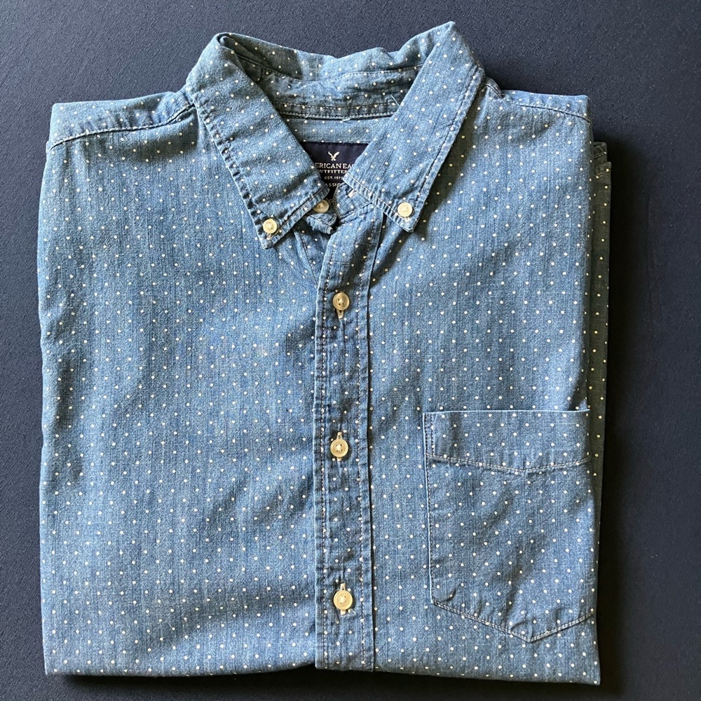 American Eagle Polka Dot Chambray Shirt - Picture 8 of 8